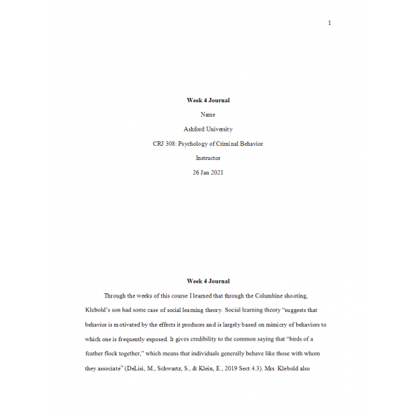 CRJ 308 Week 4 Journal, My Son was a Columbine Shooter