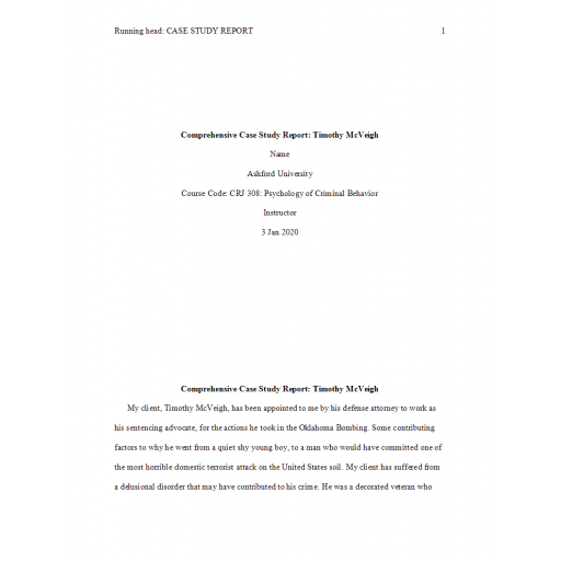 CRJ 308 Week 5 Final Paper, Comprehensive Case Study Report