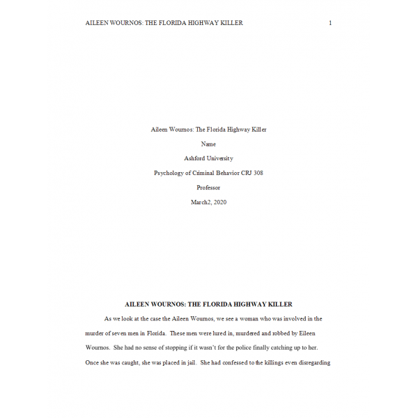 CRJ 308 Week 5 Final Paper, The Florida Highway Killer