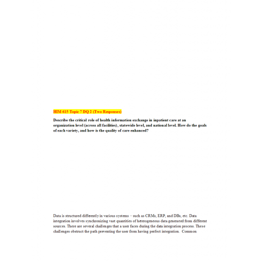 HIM 615 Topic 7 DQ 2