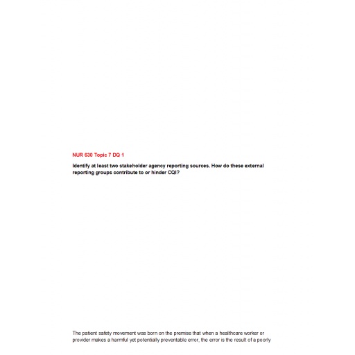 NUR 630 Topic 7 Discussion Question 1