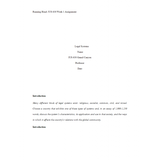 JUS 630 Week 1 Topic 1 Assignment, Legal Systems