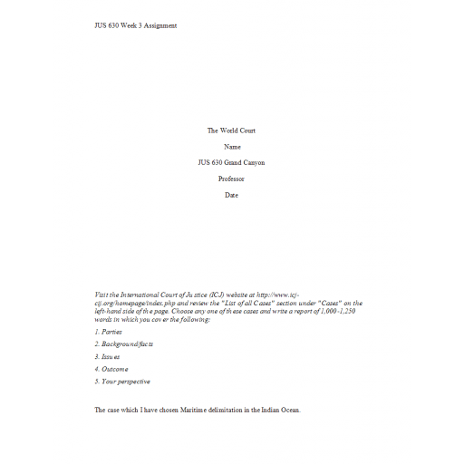 JUS 630 Week 3 Topic 3 Assignment, The World Court