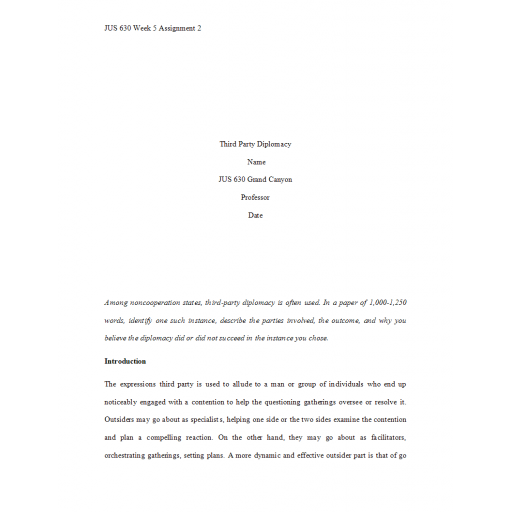 JUS 630 Week 5 Topic 5 Assignment, Third Party Diplomacy