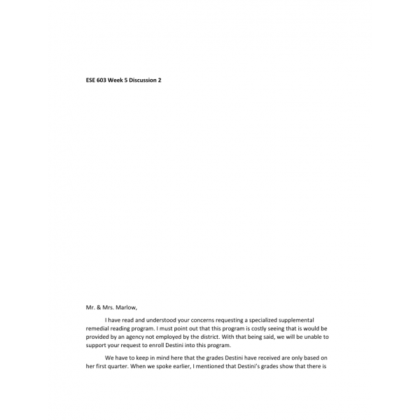 ESE 603 Week 5 Discussion 2