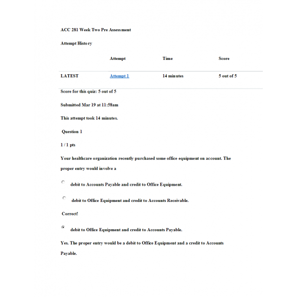 ACC 281 Week 2 Pre-Assessment
