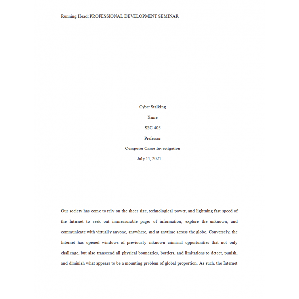 SEC 405 Week 2 Assignment 1, Professional Development Seminar