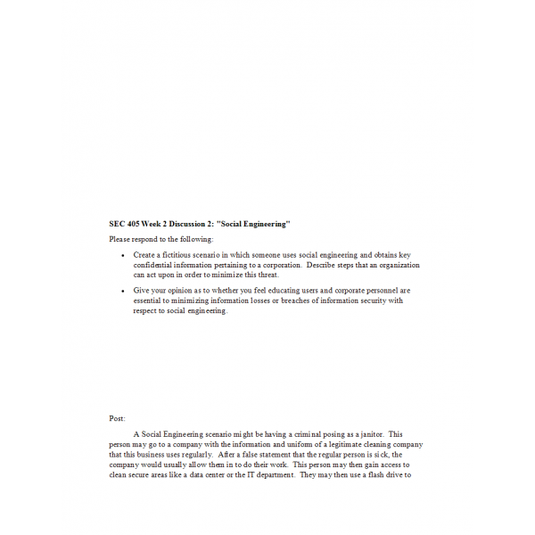 SEC 405 Week 2 Discussion 2 SEC 405 Week 2 Discussion 2