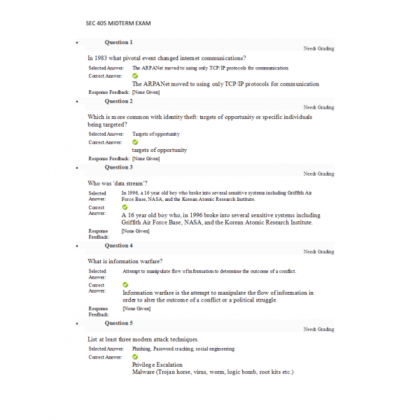 SEC 405 Week 5 Midterm Exam 1