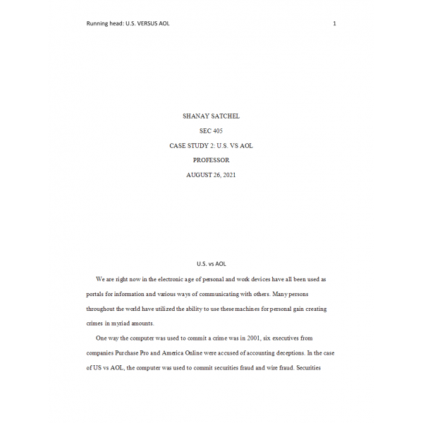 SEC 405 Week 8 Case Study 2, US Vs AOL