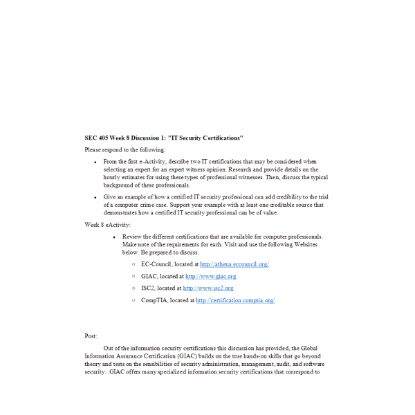 SEC 405 Week 8 Discussion 1