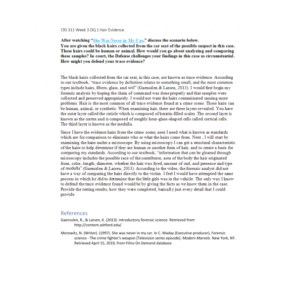 CRJ 311 Week 3 Discussion 1, Haie Evidence CRJ 311 Week 3 Discussion 1, Haie Evidence