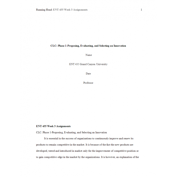 ENT 435 Week 3 CLC Assignment Phase 1, proposing, Evaluating, and Selecting an Innovation (Mobility in Mentally Retarded People)