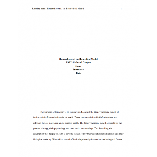 PSY 352 Topic 2 Assignment, Biopsychosocial vs Biomedical Model Essay PSY 352 Topic 2 Assignment, Biopsychosocial vs Biomedical Model Essay