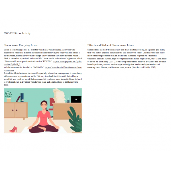 PSY 352 Topic 3 Assignment, Stress Activity PSY 352 Topic 3 Assignment, Stress Activity