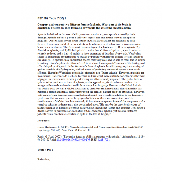 PSY 402 Topic 7 Discussion Question 1 PSY 402 Topic 7 Discussion Question 1