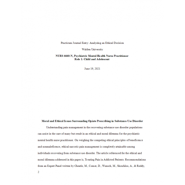NURS 6660 Week 1 Assignment, Practicum Journal Entry, Analyzing an Ethical Decision