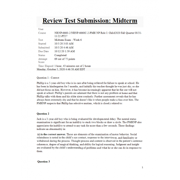 NRNP 6660 Midterm Exam NRNP 6660 Midterm Exam