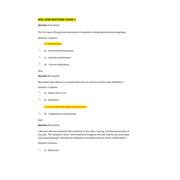 NSG 6020 Midterm Exam 3 NSG 6020 Midterm Exam 3