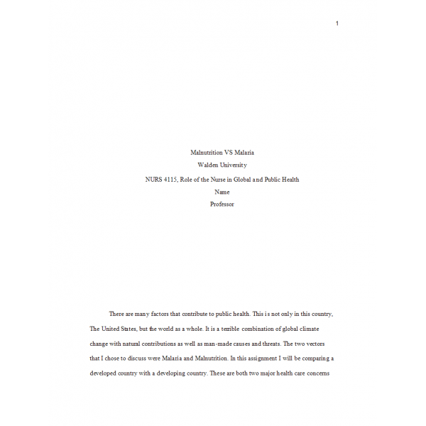 NURS 4115 Week 4 Assignment, Global Climate Change and Health