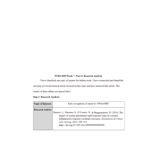 NURS 6003 Module 4 Assignment, Professional Development Plan Part 4 - Research Analysis