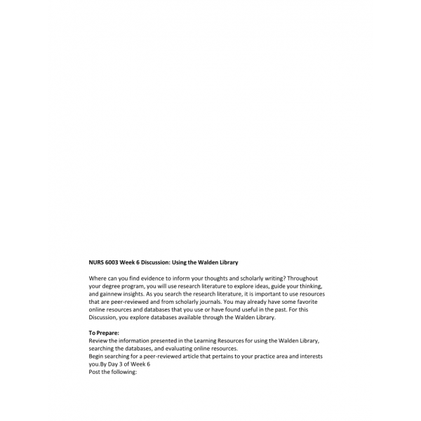 NURS 6003 Module 4 Discussion Question, Using Walden Library