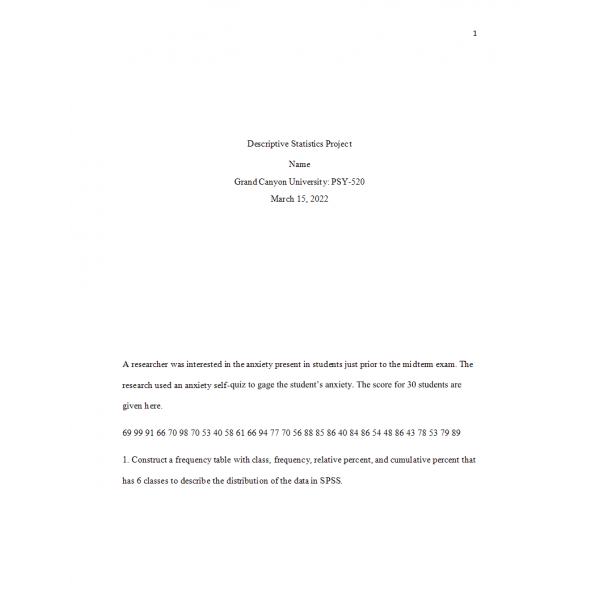 PSY 520 Topic 1 Descriptive Statistics Project: 2022