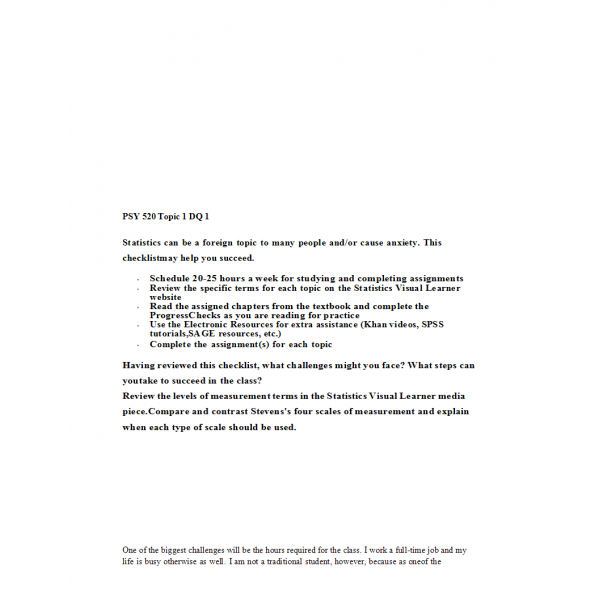 PSY 520 Topic 1 DQ 1: 2022