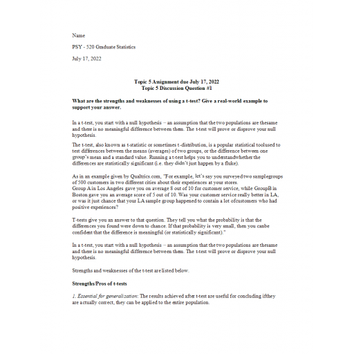 PSY 520 Topic 5 DQ 1: 2022