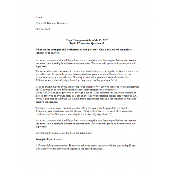 PSY 520 Topic 5 DQ 1: 2022