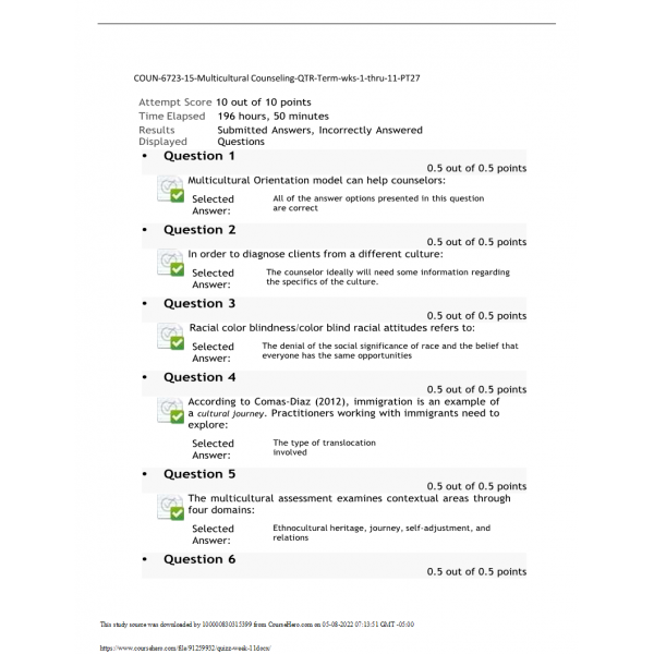 COUN- 6723-15 Week 11 Quiz COUN- 6723-15 Week 11 Quiz