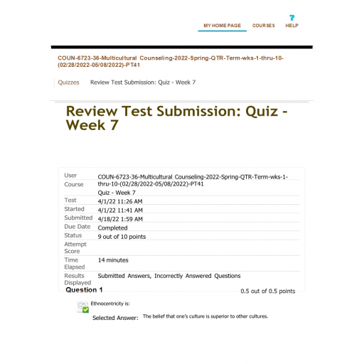 COUN-6723-36 Week 7 Quiz Spring 2022