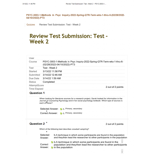 PSYC-3003-1 Week 2 Test (Spring 2022)