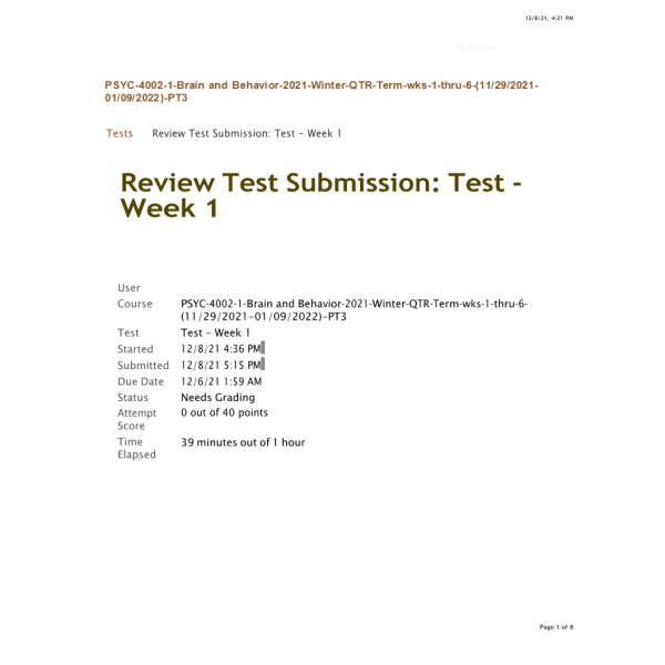 PSYC 4002 Week 1 Test Brain and Behavior (Winter 2021)