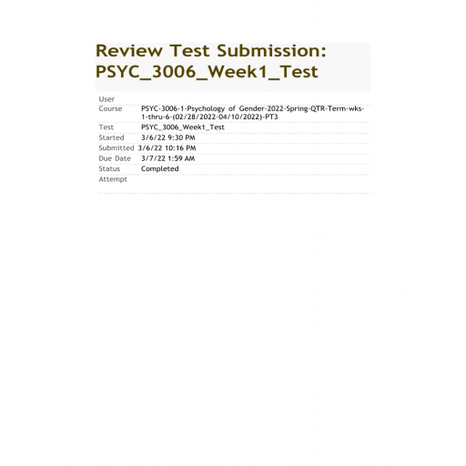 PSYC 3006 Week 1 Test (Spring 2022)