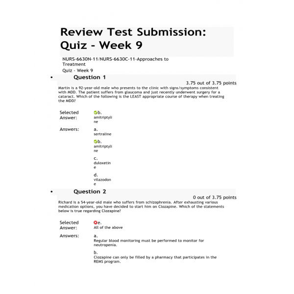 NURS-6630N-NURS6630C Week 9 Quiz