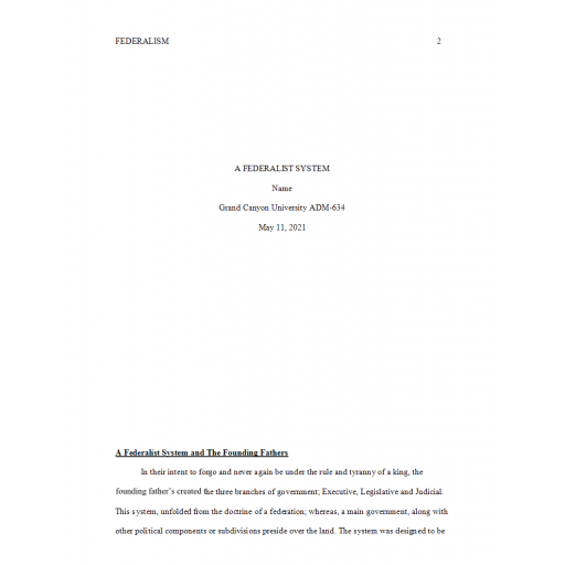 ADM 634 Week 5 Assignment, Federalism Paper (Ver 1)
