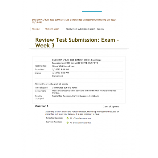 BUSI 3007 - BUSI 3001 - MGMT 3103 Midterm Exam Week 3