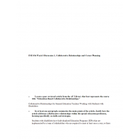 ESE 634 Week 2 Discussion 1, Collaborative Relationships and Career Planning ESE 634 Week 2 Discussion 1, Collaborative Relationships and Career Planning
