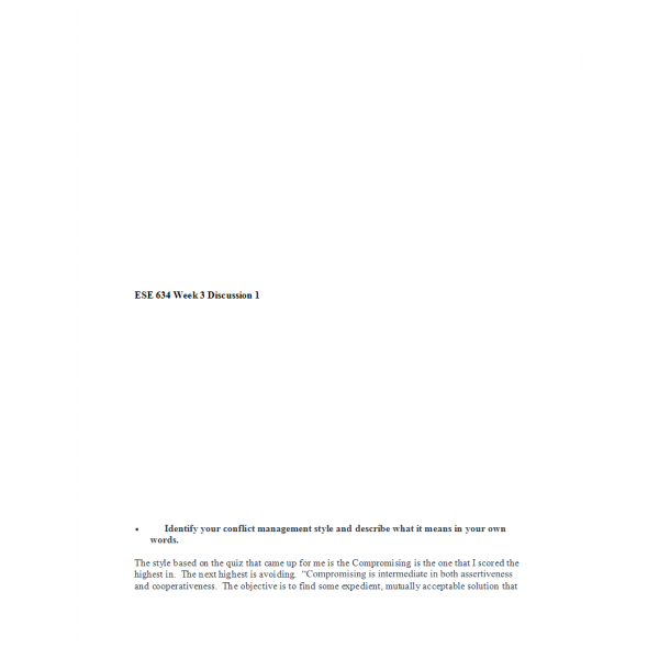 ESE 634 Week 3 Discussion 1, Conflict Modes