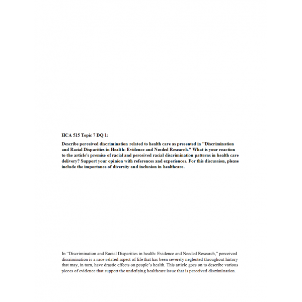 HCA 515 Week 7 Topic 7 Discussion 1