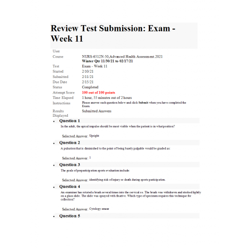 NURS 6512N-50 Final Exam (Feb 2021 - 100 out of 100)