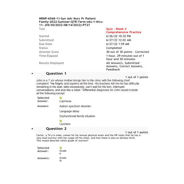 NRNP 6568 Week 4 Quiz (Summer 2022) NRNP 6568 Week 4 Quiz (Summer 2022)