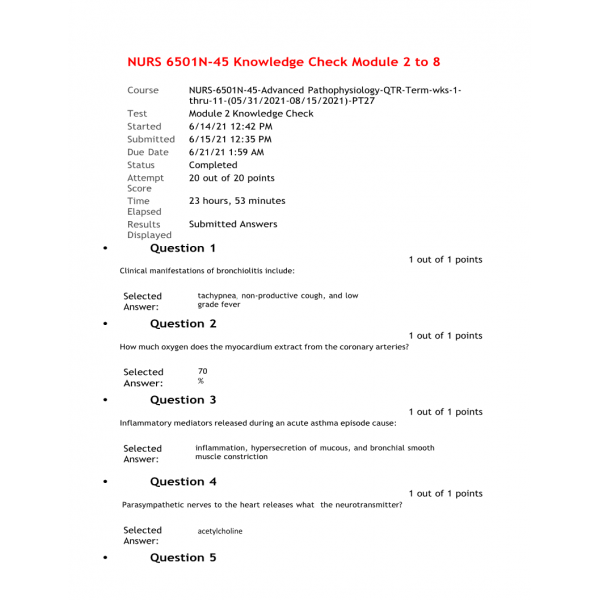 NURS 6501 All Knowledge Checks Summer 2021