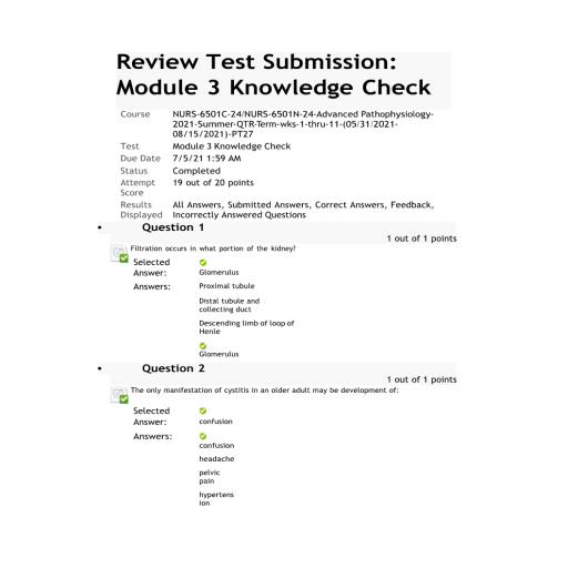 NURS 6501C-NURS 6501N Module 3 Knowledge Check (Summer 2021)