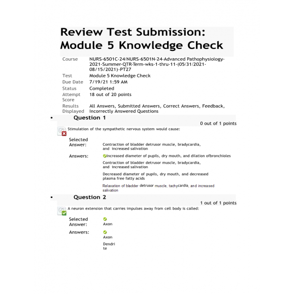 NURS 6501C-NURS 6501N Module 5 Knowledge Check (Summer 2021)