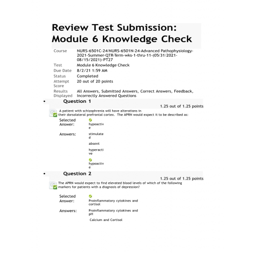 NURS 6501C-NURS 6501N Module 6 Knowledge Check (Summer 2021)