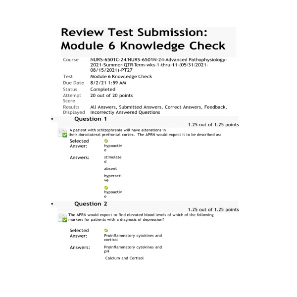 NURS 6501C-NURS 6501N Module 6 Knowledge Check (Summer 2021)