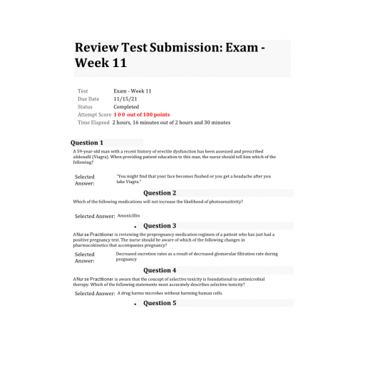 NURS 6521 Final Exam 2021 (100 out of 100)