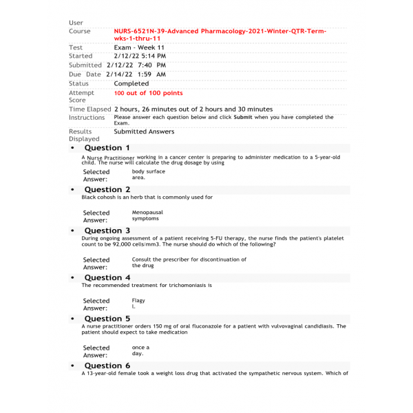 NURS 6521N-39 Final Exam (Feb 2022 - 100 out of 100) NURS 6521N-39 Final Exam (Feb 2022 - 100 out of 100)